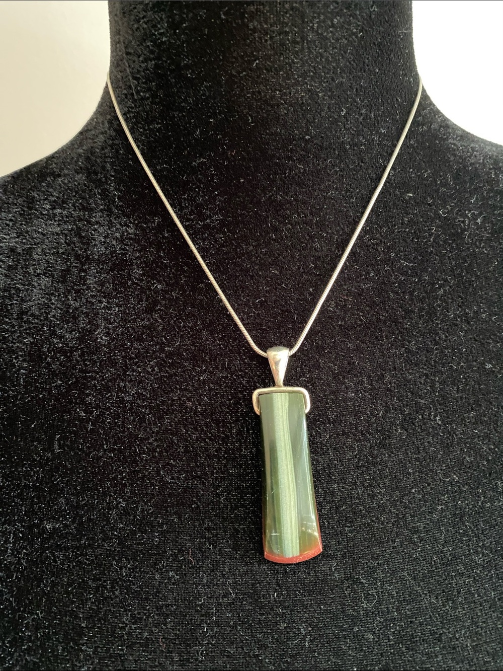 925 Silver Green and Red Jasper Pendant Necklace.